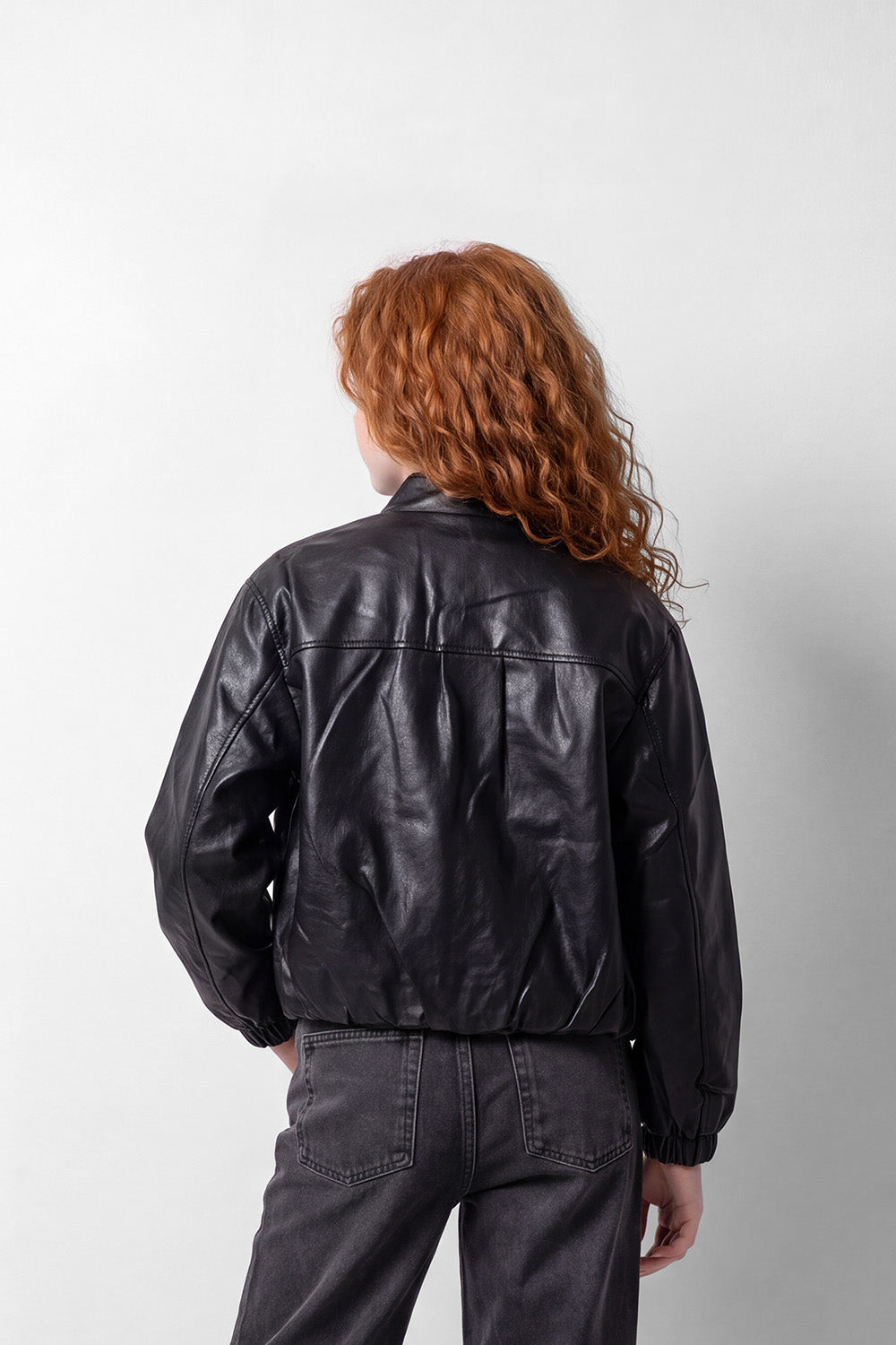 Girl's Tomato Store Box Fit Leather Jacket High Neck Full-Zip Front