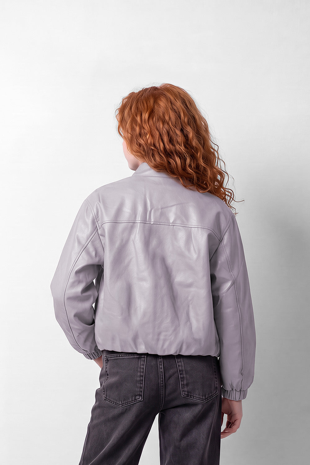 Girl's Tomato Store Box Fit Leather Jacket High Neck Full-Zip Front