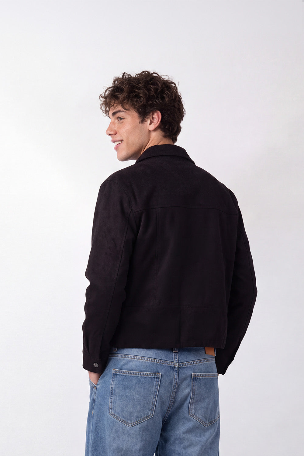 Men's Tomato Store Premium Faux Suede Jacket Classic Collar Snap Button Slim Fit