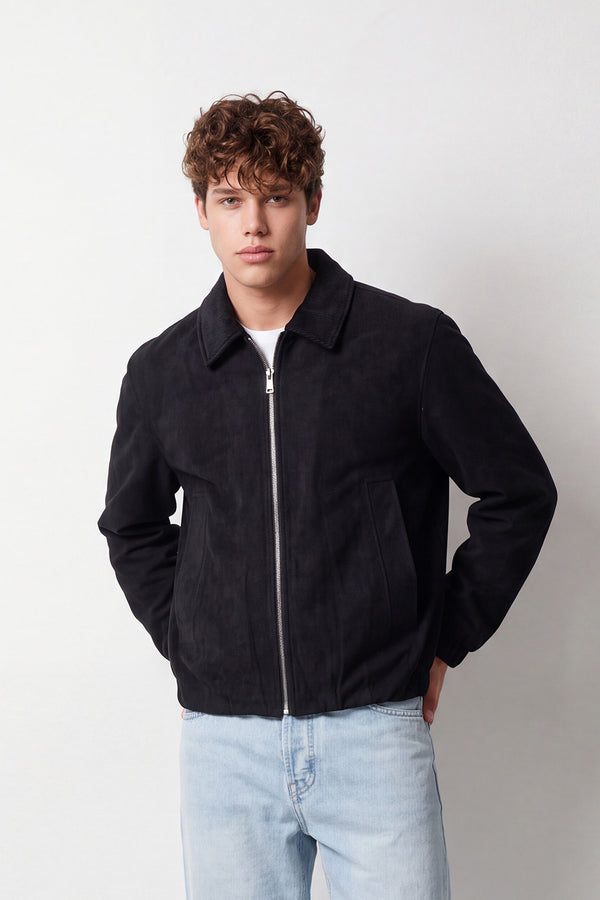 Men's Tomato Store Slim Fit Premium Faux Suede Jacket Classic Collar Full-Zip