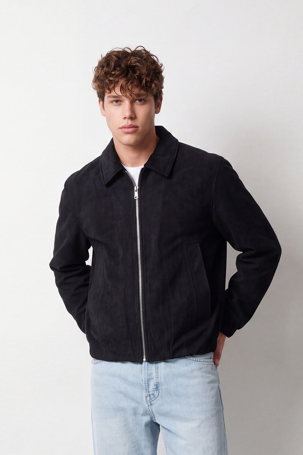 Men's Tomato Store Slim Fit Premium Faux Suede Jacket Classic Collar Full-Zip