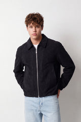 Men's Tomato Store Slim Fit Premium Faux Suede Jacket Classic Collar Full-Zip