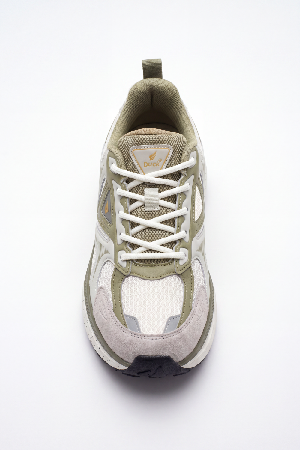 Women's Tomato Store Orbit Runner Sneakers Open Grid Texture Blended With Curved Layer Panels Triangle Side Detail Duck Shoes