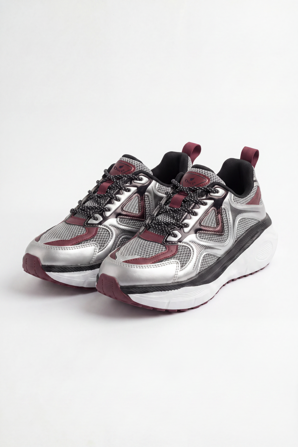 Women's Tomato Store Orbit Runner Sneakers Open Grid Texture Blended With Curved Layer Panels Triangle Side Detail Duck Shoes