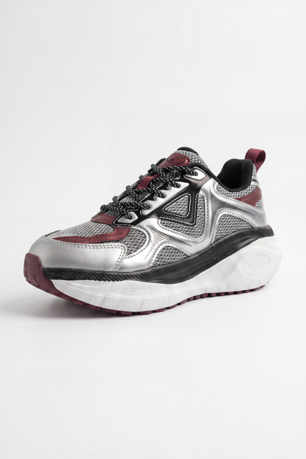 Women's Tomato Store Orbit Runner Sneakers Open Grid Texture Blended With Curved Layer Panels Triangle Side Detail Duck Shoes