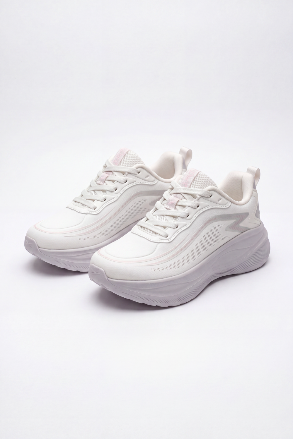 Women's Tomato Store Duck Shoes Stealth Wave Runner Sneakers Curved Wave Overlay Artwork Meets Open Grid Texture Lace Up Front Heel Pull