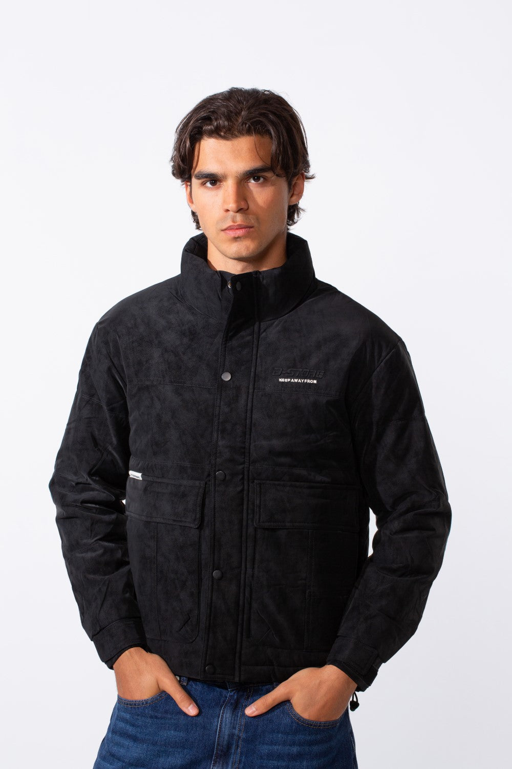 Men's Front Pockets Long Sleeves Text Print Waterproof Jacket