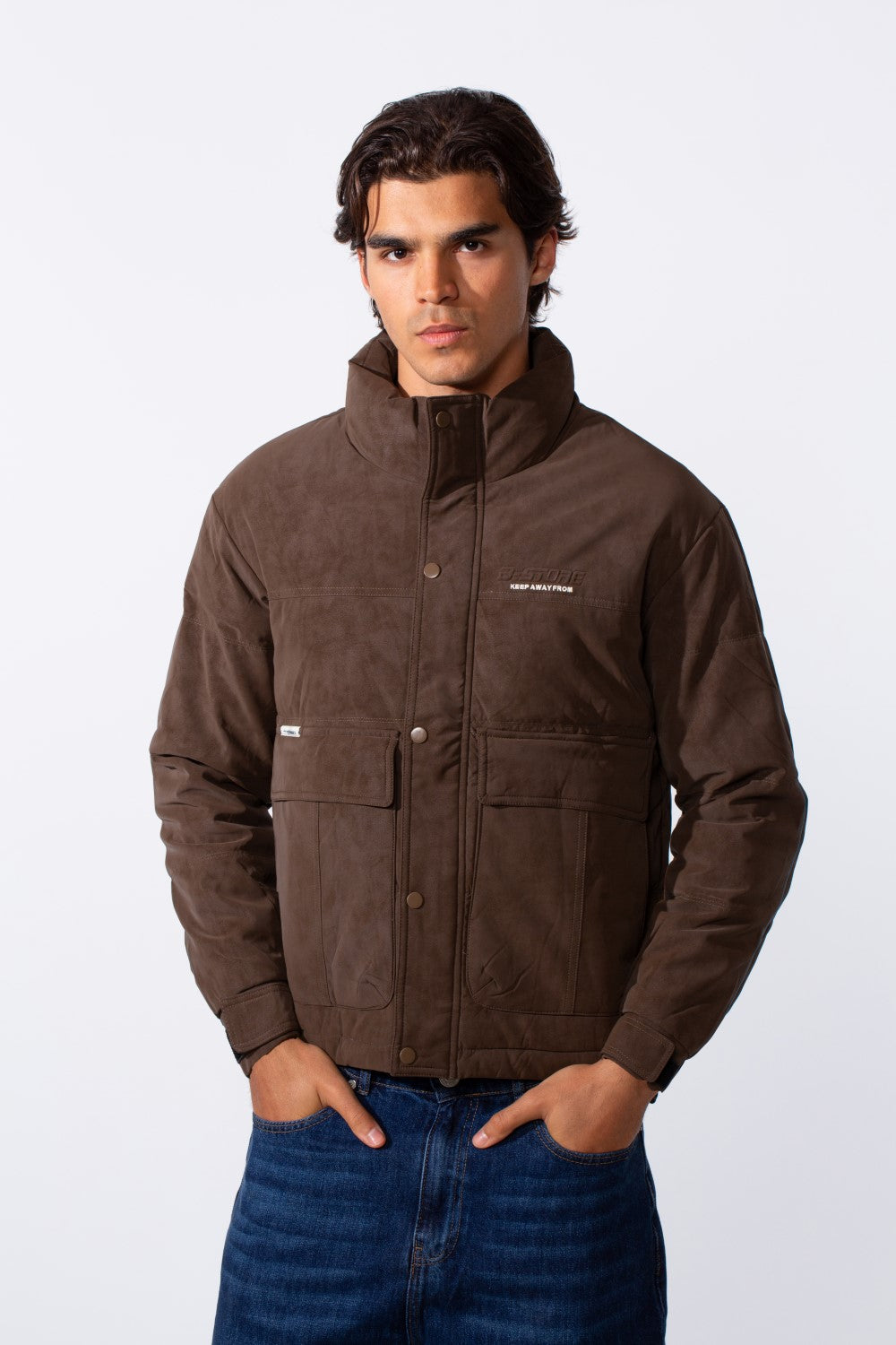 Men's Front Pockets Long Sleeves Text Print Waterproof Jacket