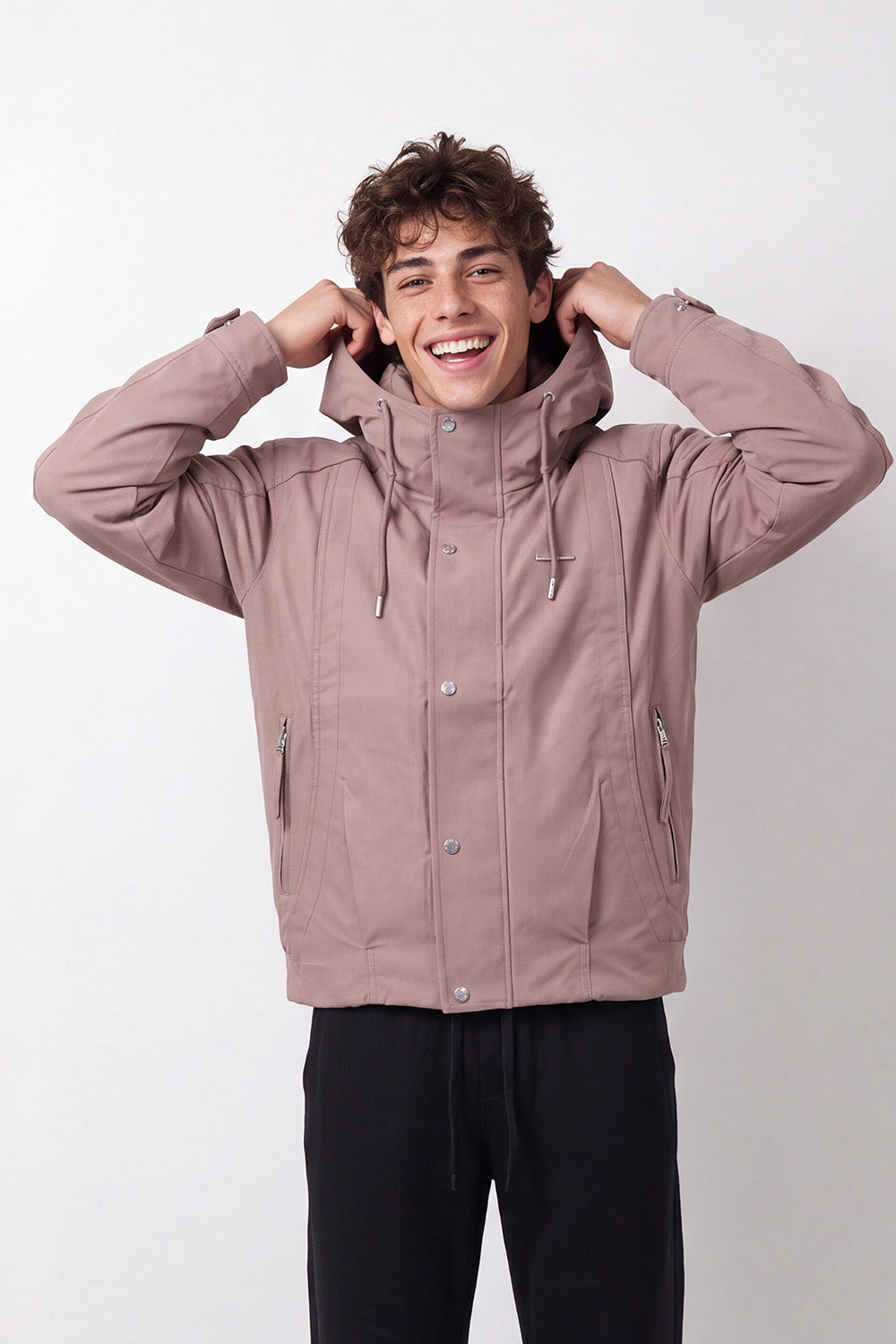 Men's Tomato Store Slim Fit Waterproof Jacket Hooded Design Snap Zip Front