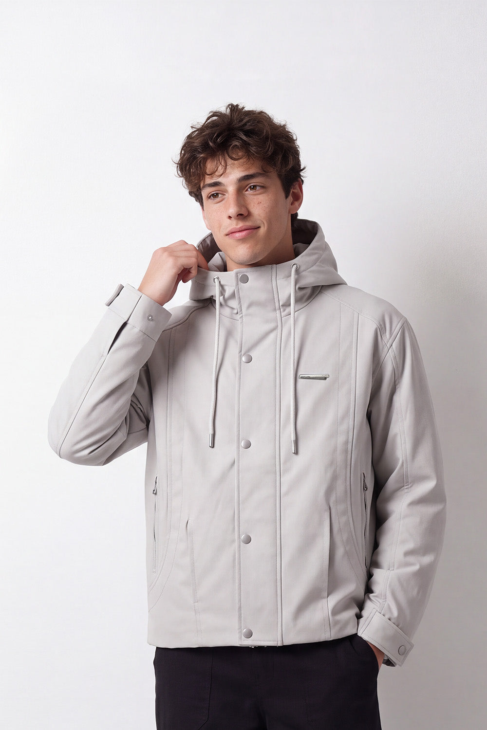Men's Tomato Store Slim Fit Waterproof Jacket Hooded Design Snap Zip Front