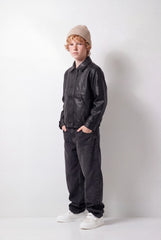 Boy's Tomato Store Leather Jacket Classic Collar Concealed Zip Snap Cuff Detail Box Fit