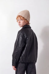 Boy's Tomato Store Leather Jacket Classic Collar Concealed Zip Snap Cuff Detail Box Fit