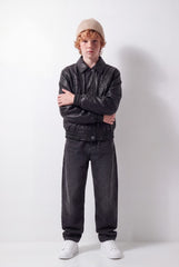 Boy's Tomato Store Leather Jacket Classic Collar Full-Zip Front Panel Stitching