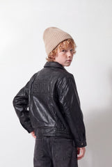 Boy's Tomato Store Leather Jacket Classic Collar Full-Zip Front Panel Stitching