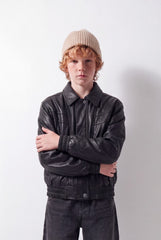 Boy's Tomato Store Leather Jacket Classic Collar Full-Zip Front Panel Stitching