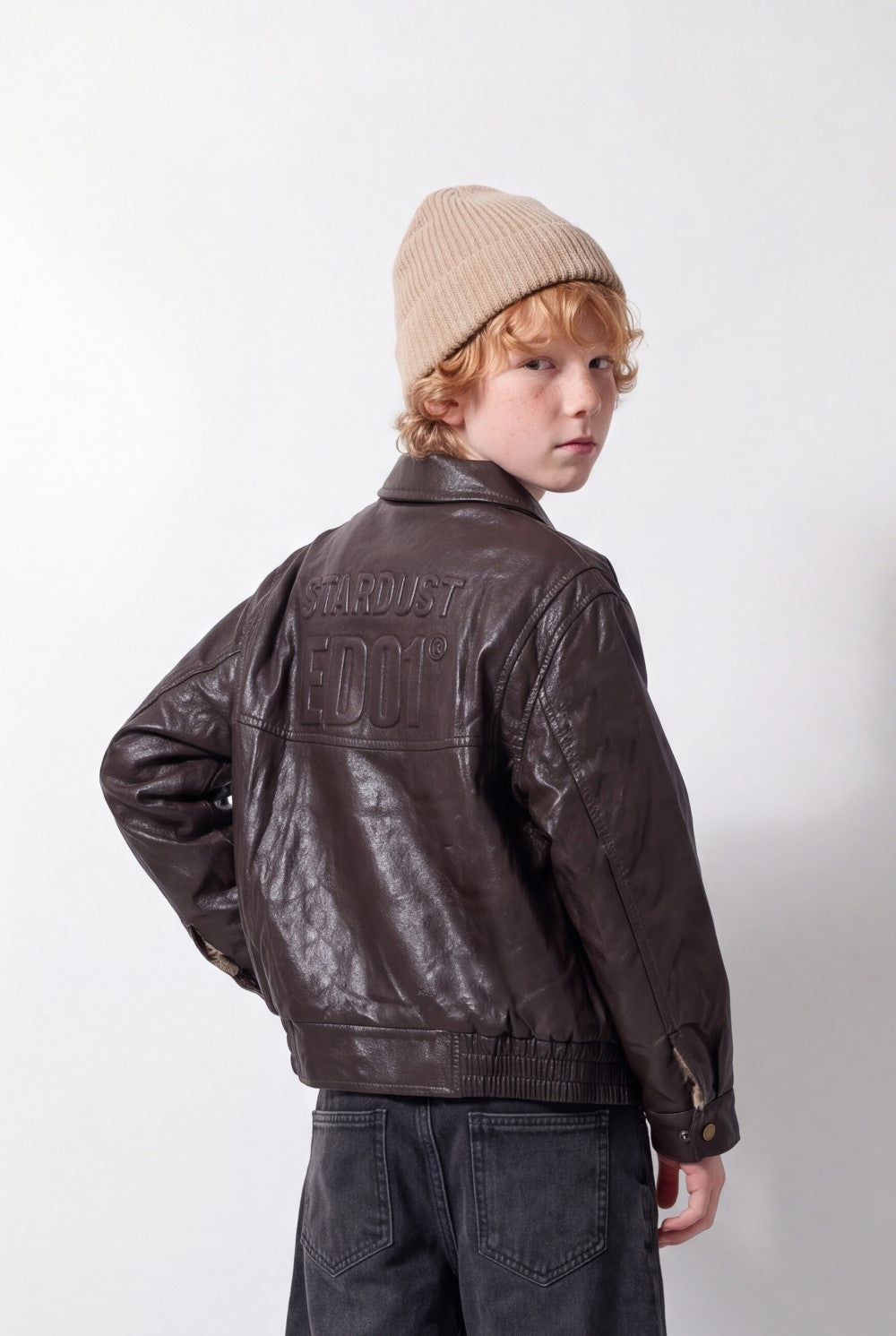 Boy's Tomato Store Leather Jacket Classic Collar Full-Zip Front Panel Stitching