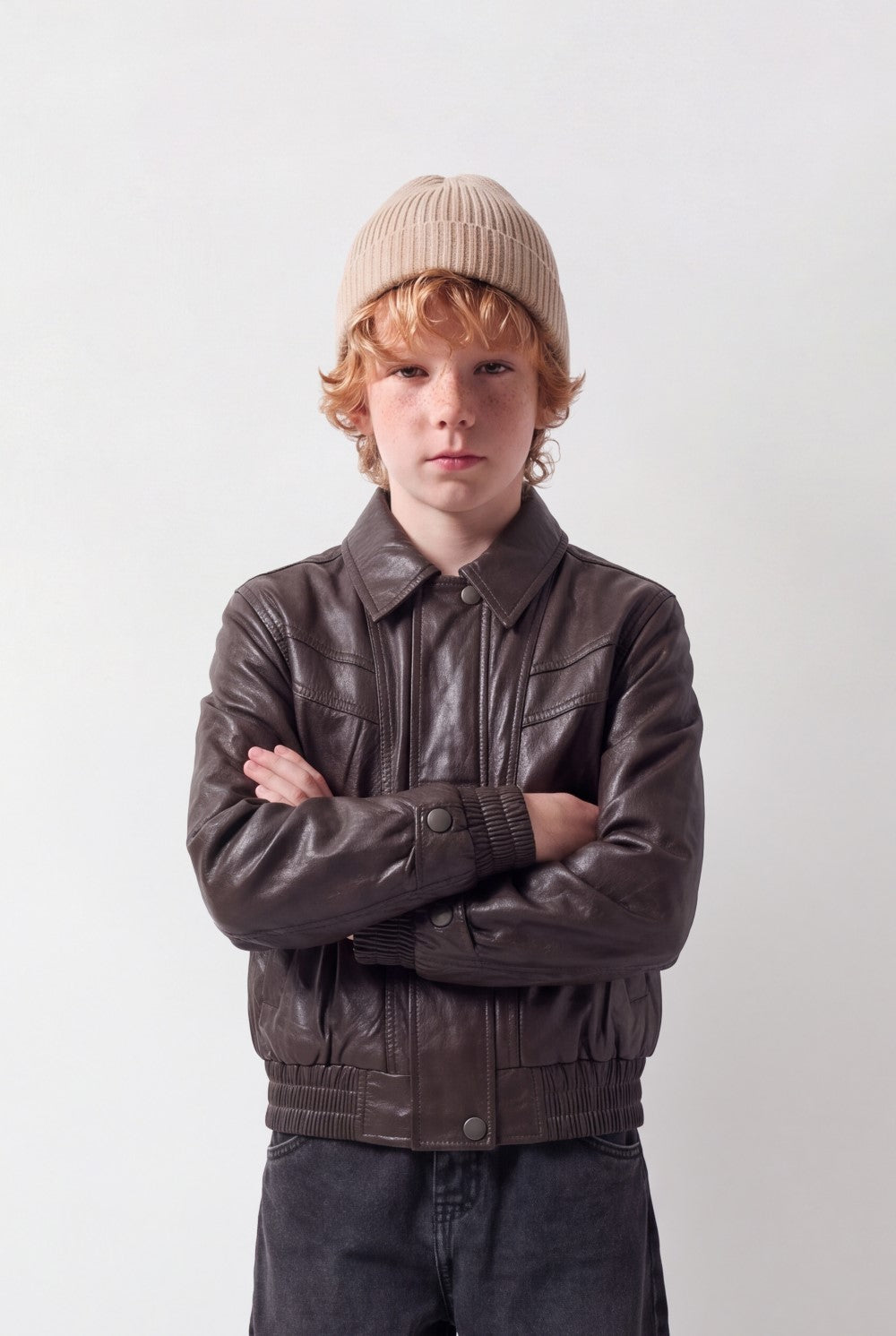 Boy's Tomato Store Leather Jacket Classic Collar Full-Zip Front Panel Stitching