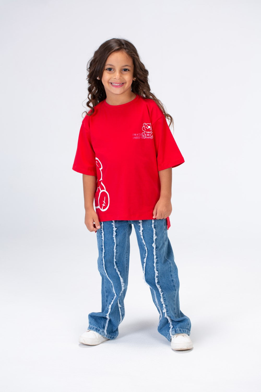 Girls T-shirt With A Round Neck And A Cute Bear Print On The Front