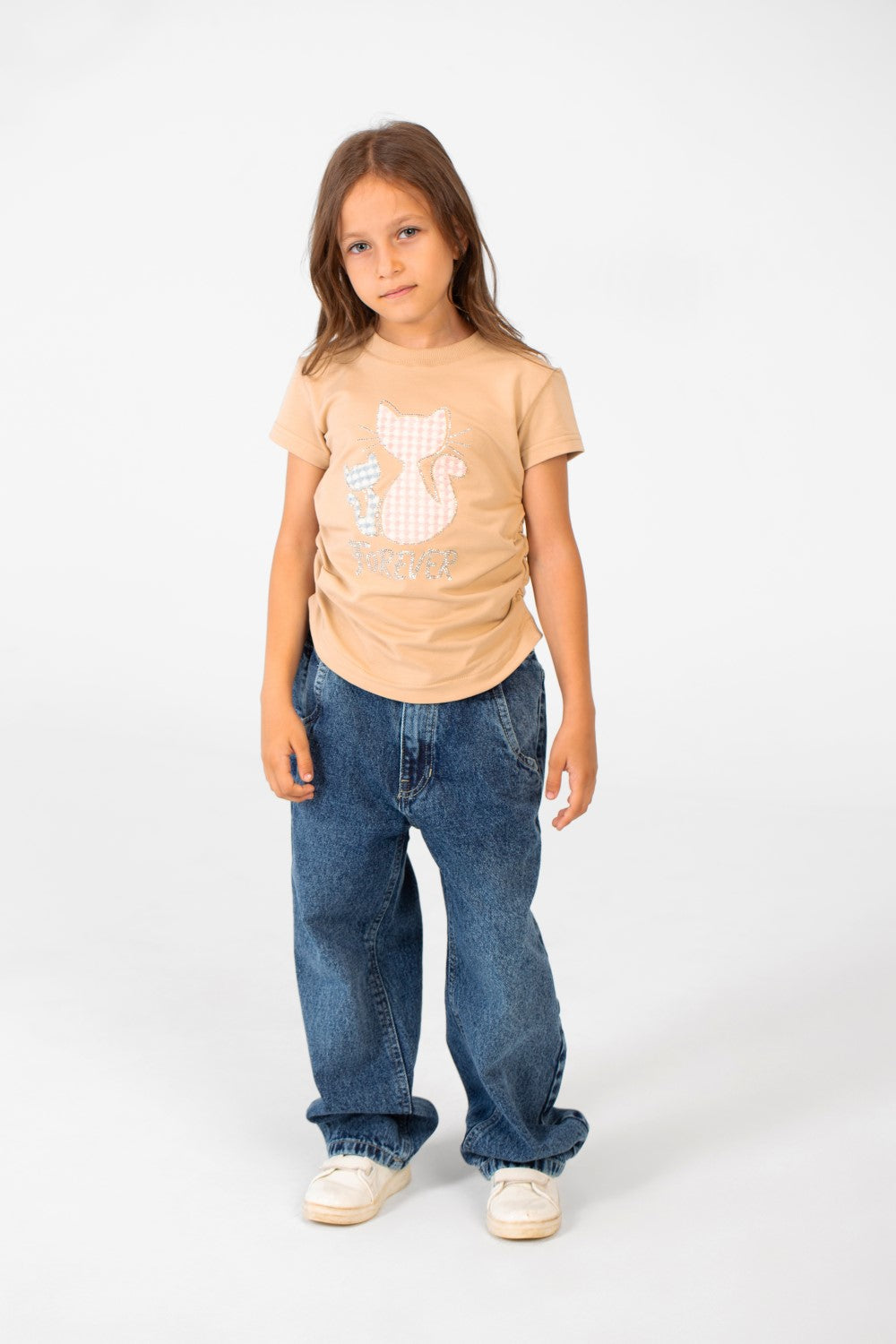 Girl's Summer Melton Half Sleeve Front Graphic Print T-shirt With Elasticated Sides