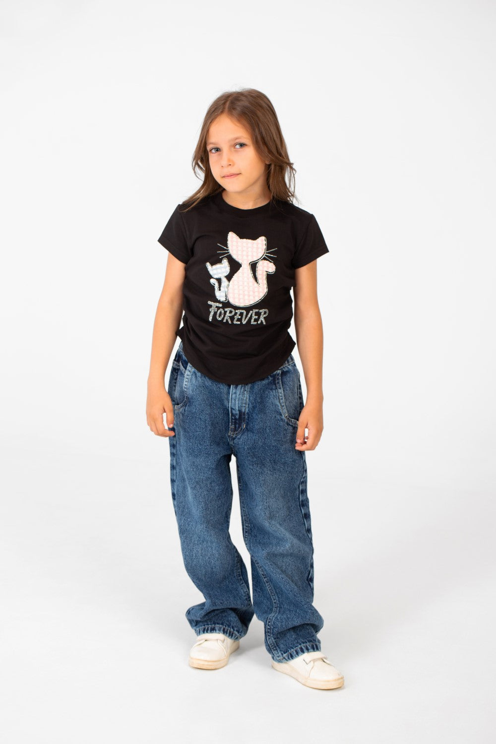 Girl's Summer Melton Half Sleeve Front Graphic Print T-shirt With Elasticated Sides