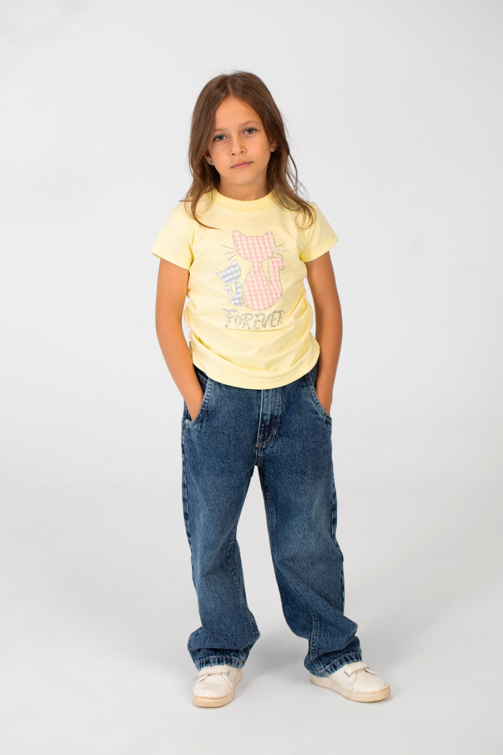 Girl's Summer Melton Half Sleeve Front Graphic Print T-shirt With Elasticated Sides
