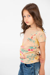 Girl's Summer Melton Colors Print Round Neck Short Sleeve T-Shirt