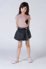 Girls Round Neck Short Sleeves T-shirt With A Distinctive Design On The Front