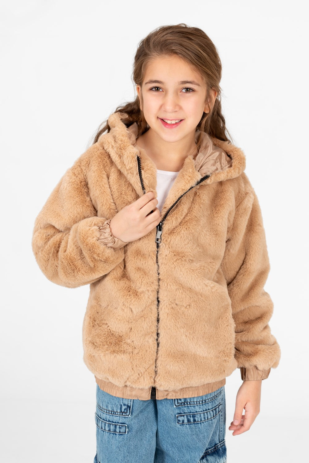 Girl's Fur Full Zip Hooded Jacket
