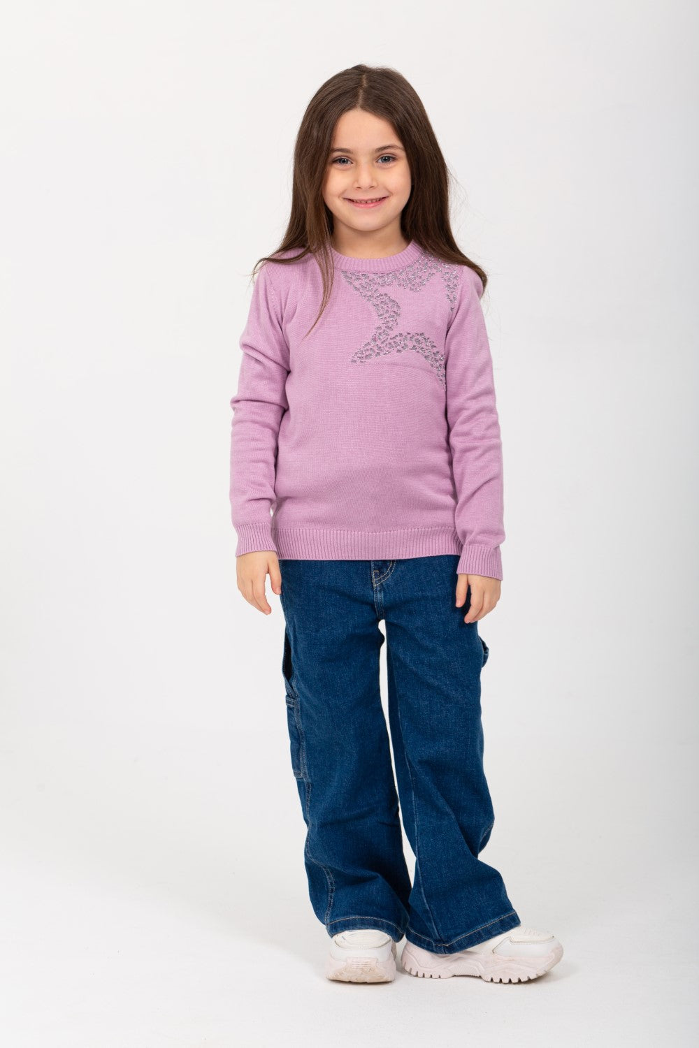 Girl's Rounded Neck Padded With Unqiue Modern Pattern Pullover