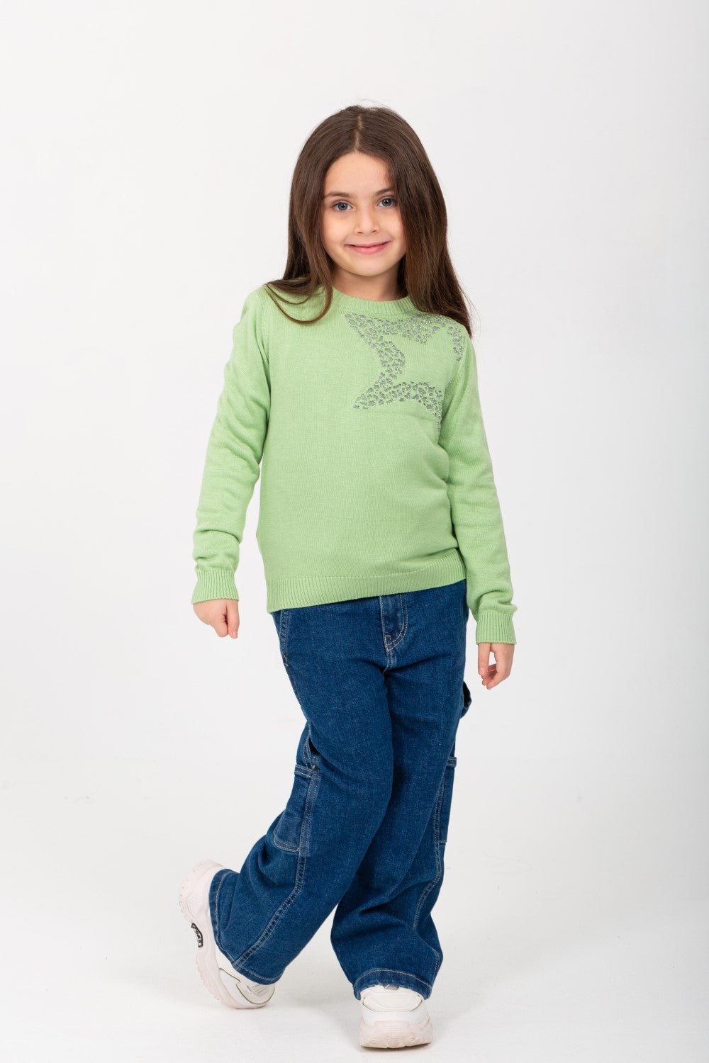 Girl's Rounded Neck Padded With Unqiue Modern Pattern Pullover
