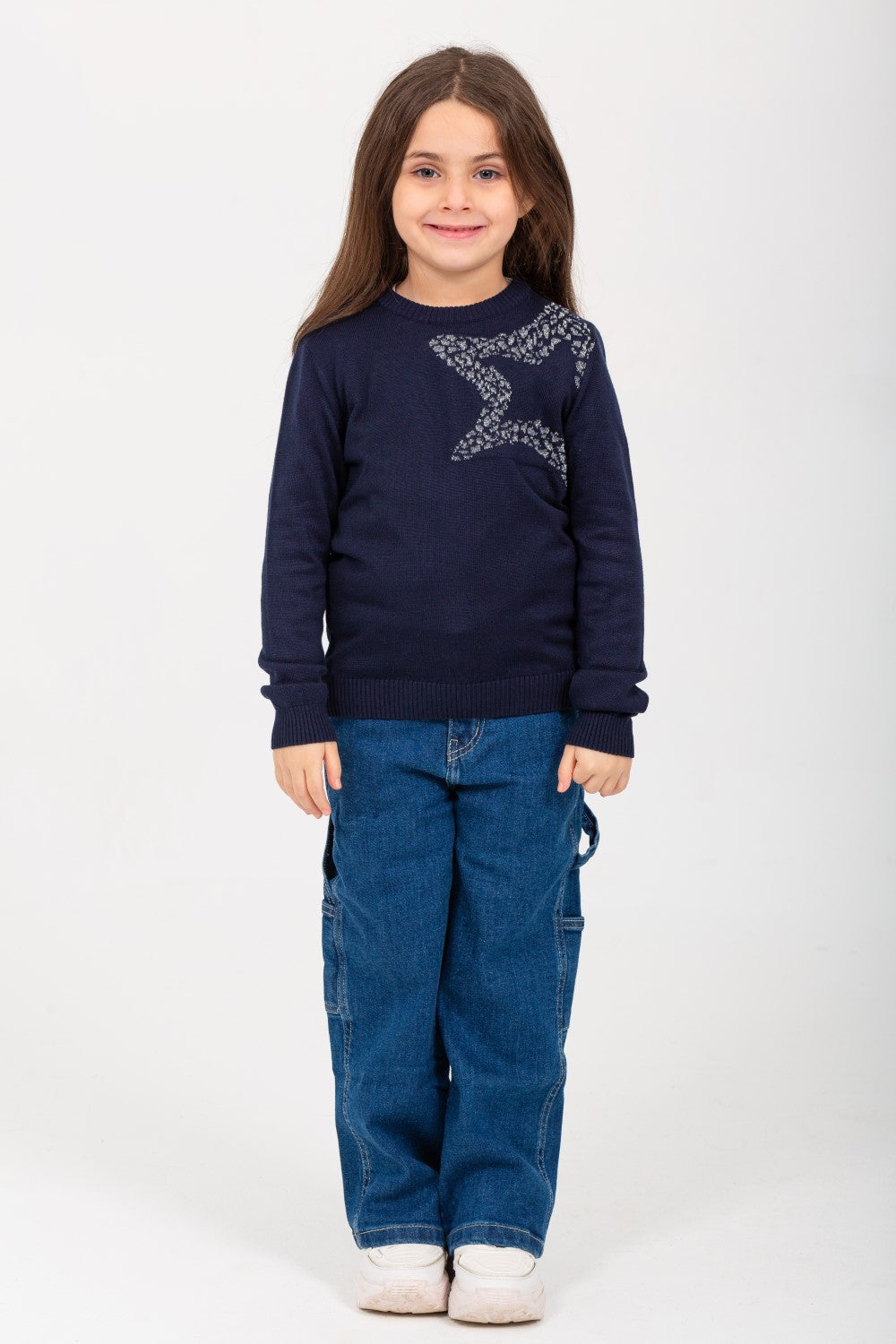 Girl's Rounded Neck Padded With Unqiue Modern Pattern Pullover