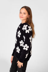 Girl's Floral Printed Round Neck Pullover In A Modern Cut
