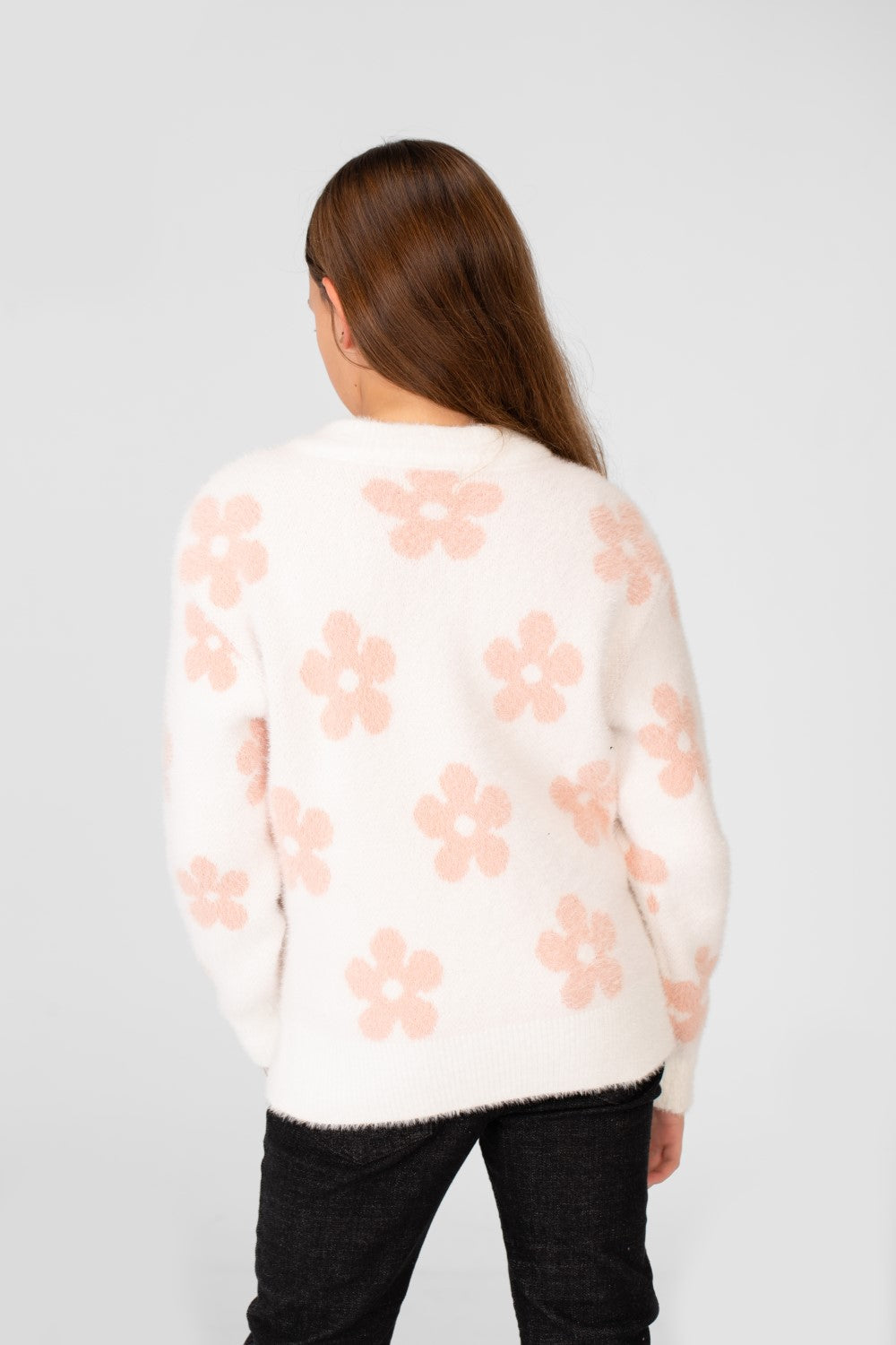 Girl's Floral Printed Round Neck Pullover In A Modern Cut