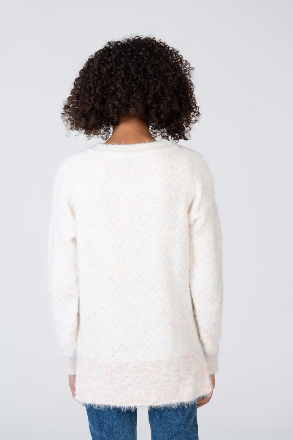 Girl's Pullover With Round Neck And Long Sleeves In Ecru