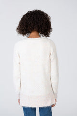 Girl's Pullover With Round Neck And Long Sleeves In Ecru