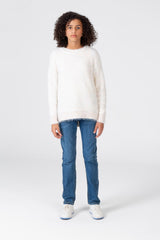 Girl's Pullover With Round Neck And Long Sleeves In Ecru