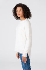 Girl's Pullover With Round Neck And Long Sleeves In Ecru