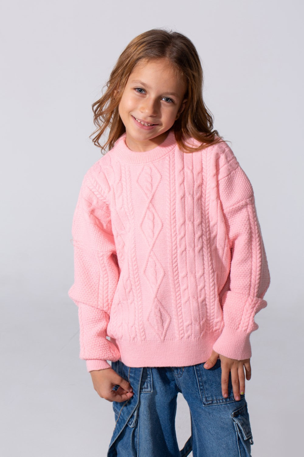 Girl's knitted Long Sleeves Round Neck Sweater Pullover