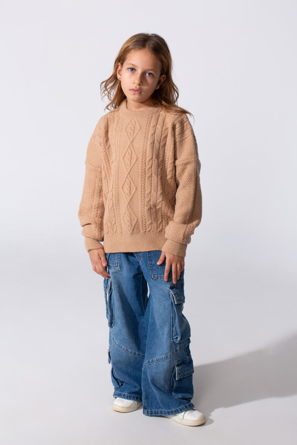 Girl's knitted Long Sleeves Round Neck Sweater Pullover