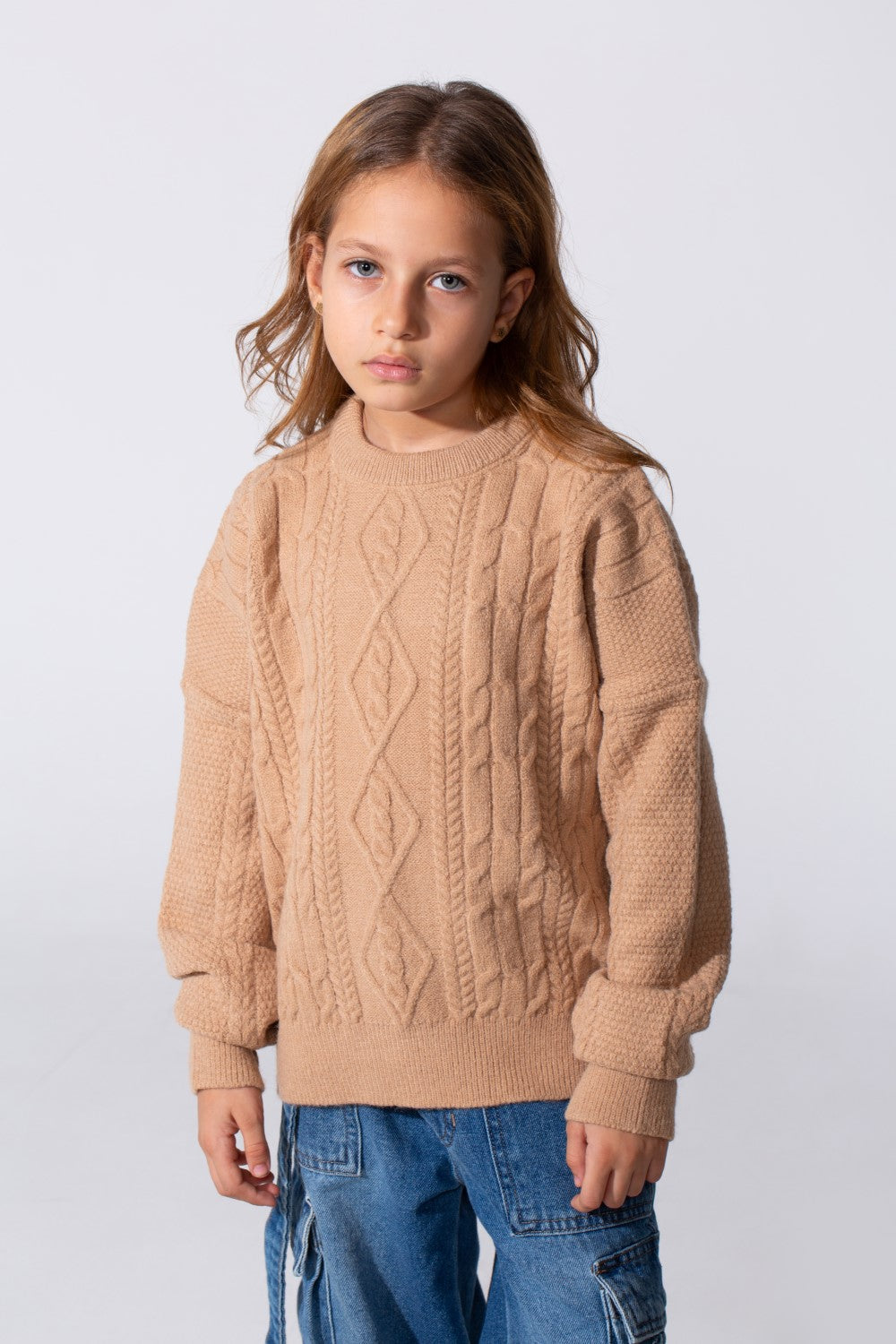 Girl's knitted Long Sleeves Round Neck Sweater Pullover