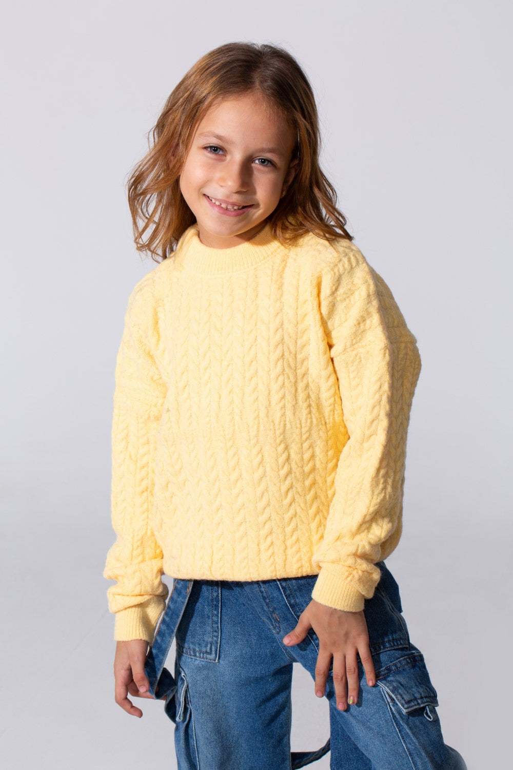 Girl's Tomato Knitted Pullover With A Round Neck And Long Sleeves