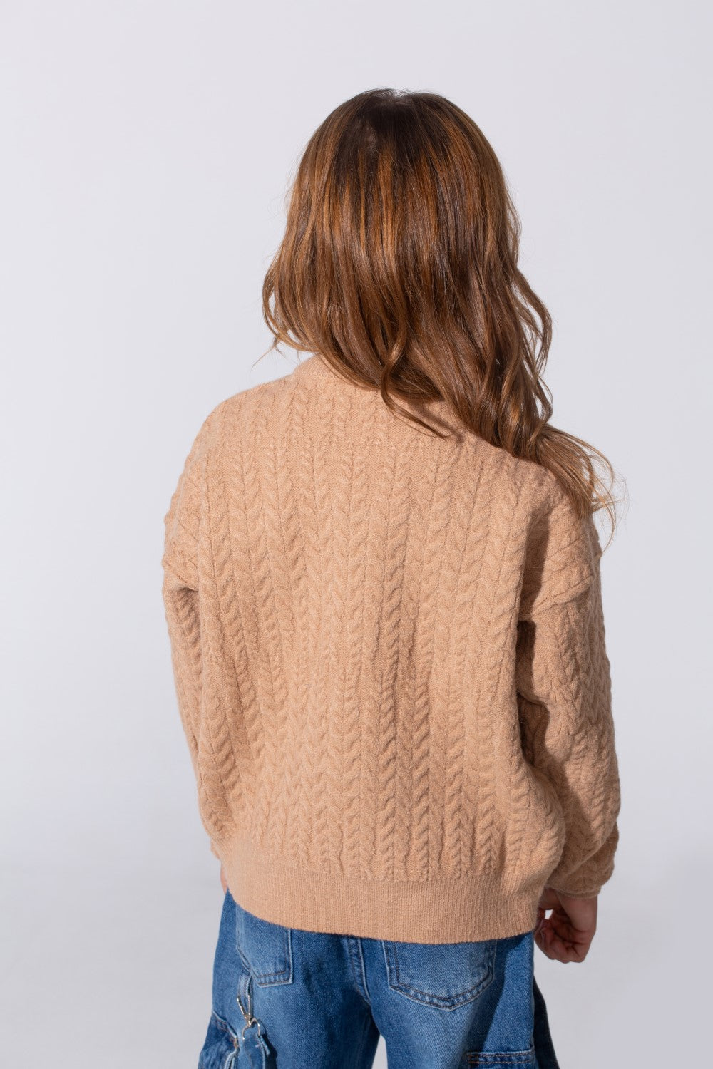 Girl's Tomato Knitted Pullover With A Round Neck And Long Sleeves