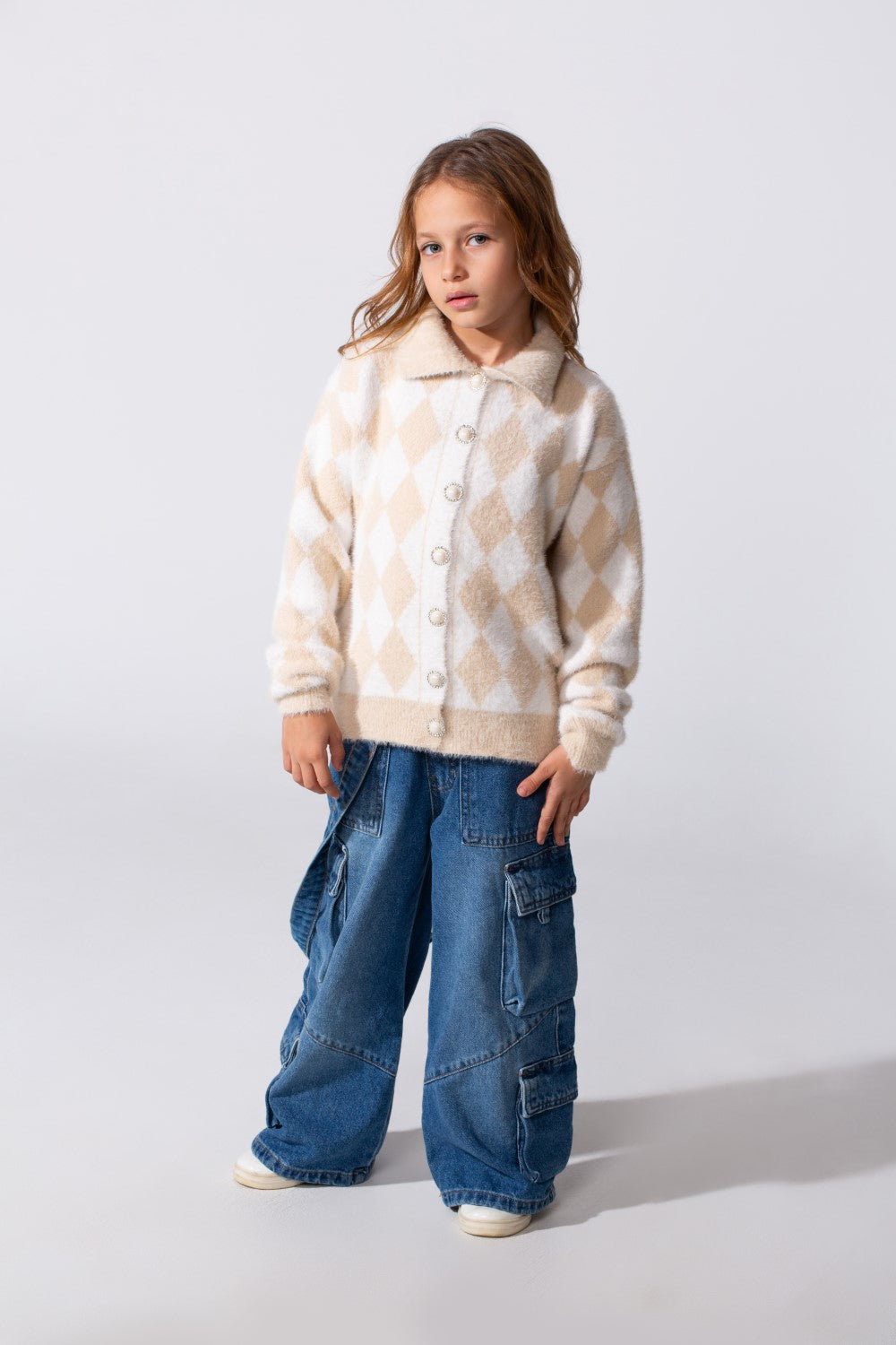 Girl's Jumper Pullover With Front Buttons And Long Sleeves