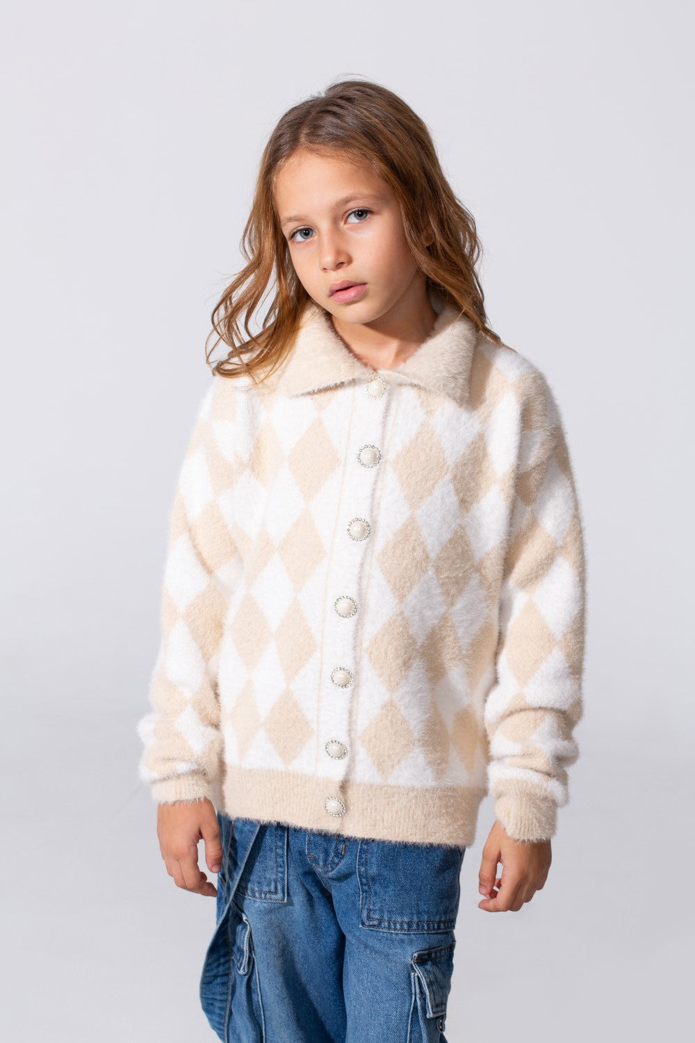 Girl's Jumper Pullover With Front Buttons And Long Sleeves