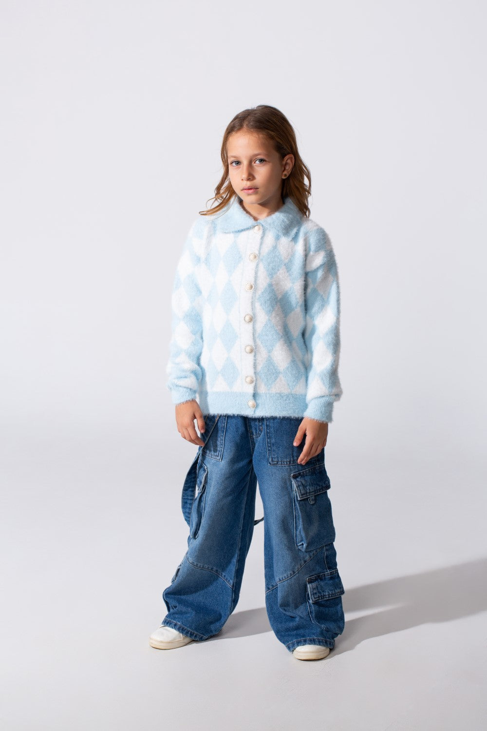 Girl's Jumper Pullover With Front Buttons And Long Sleeves