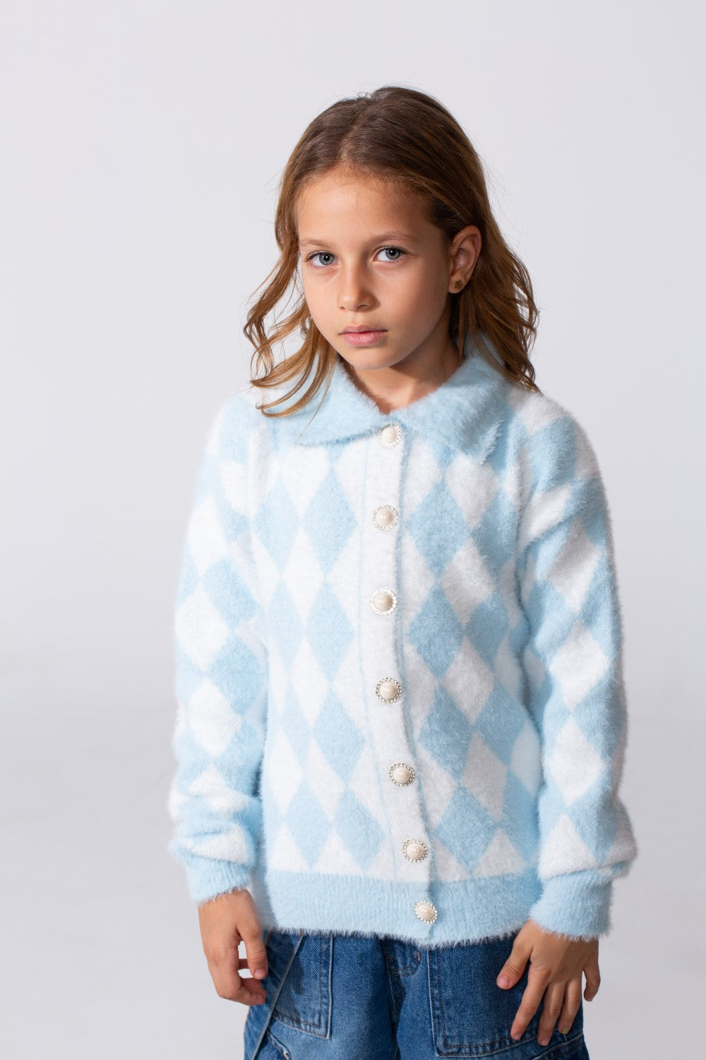Girl's Jumper Pullover With Front Buttons And Long Sleeves