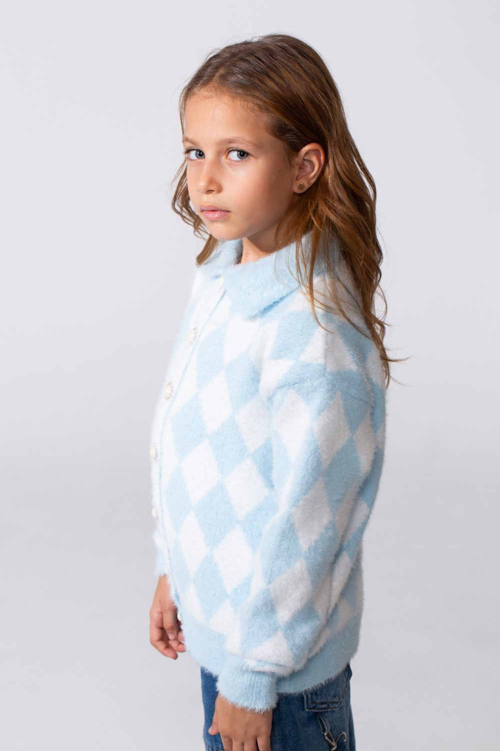 Girl's Jumper Pullover With Front Buttons And Long Sleeves