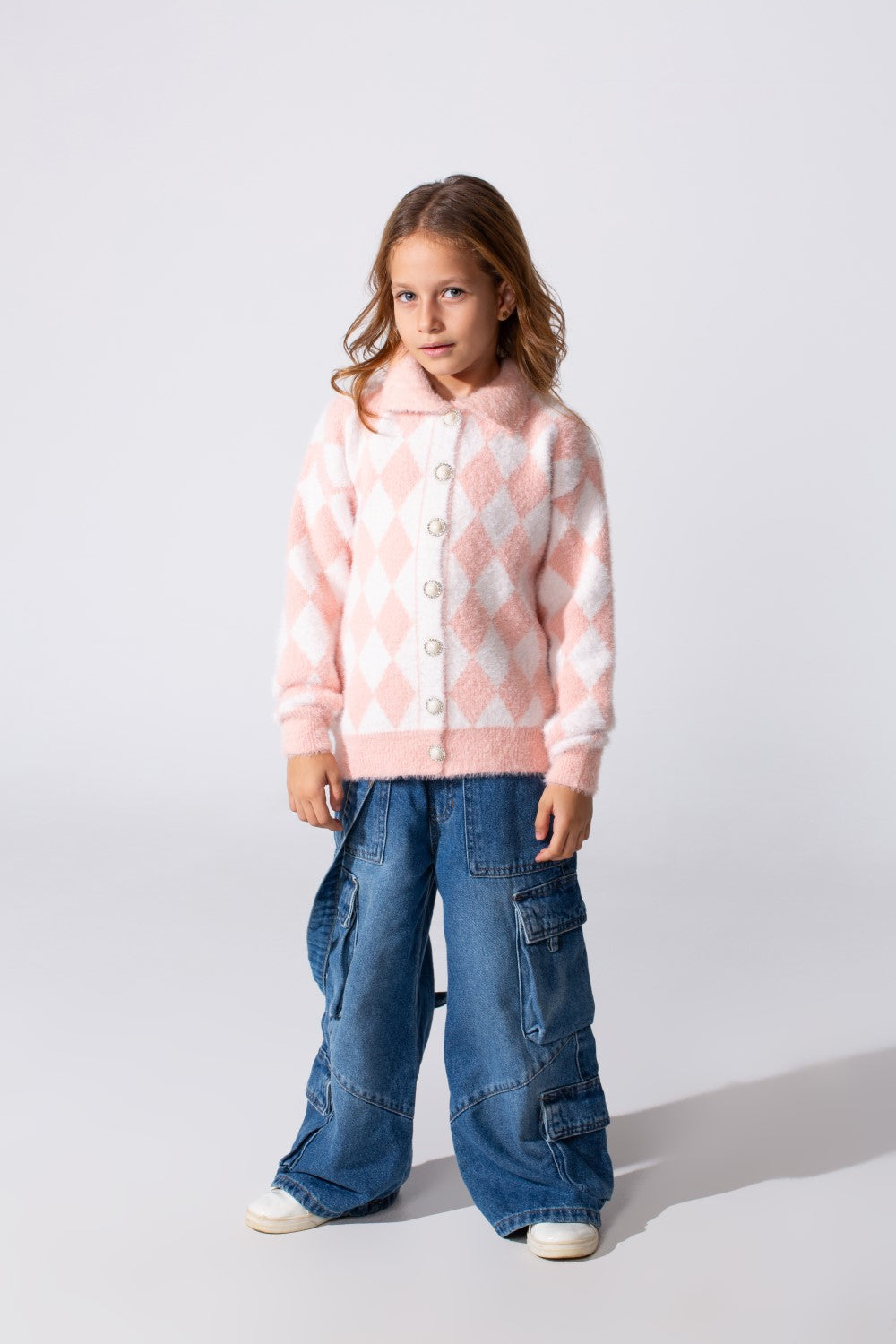 Girl's Jumper Pullover With Front Buttons And Long Sleeves