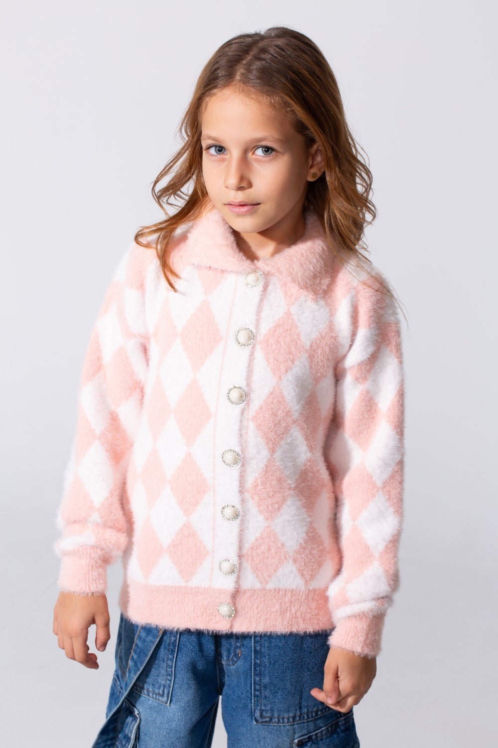 Girl's Jumper Pullover With Front Buttons And Long Sleeves