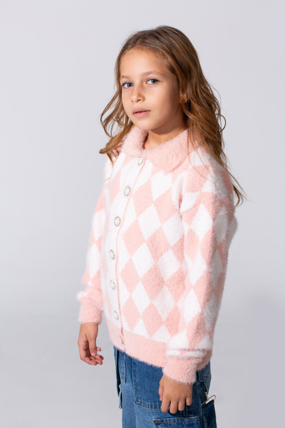 Girl's Jumper Pullover With Front Buttons And Long Sleeves